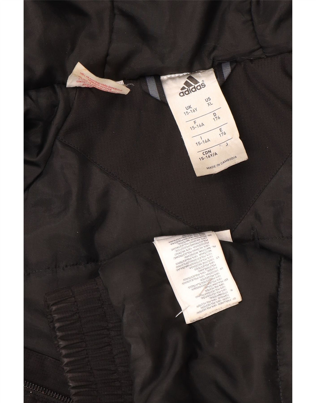 Adidas Chaqueta cortavientos con capucha para niño 15-16 años Negro Poliéster