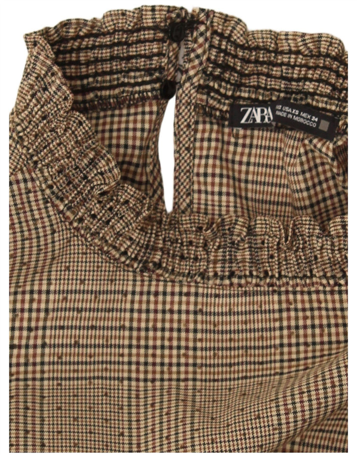Zara Mujer Vestido Básico UK 6 XS Beige Pata De Gallo