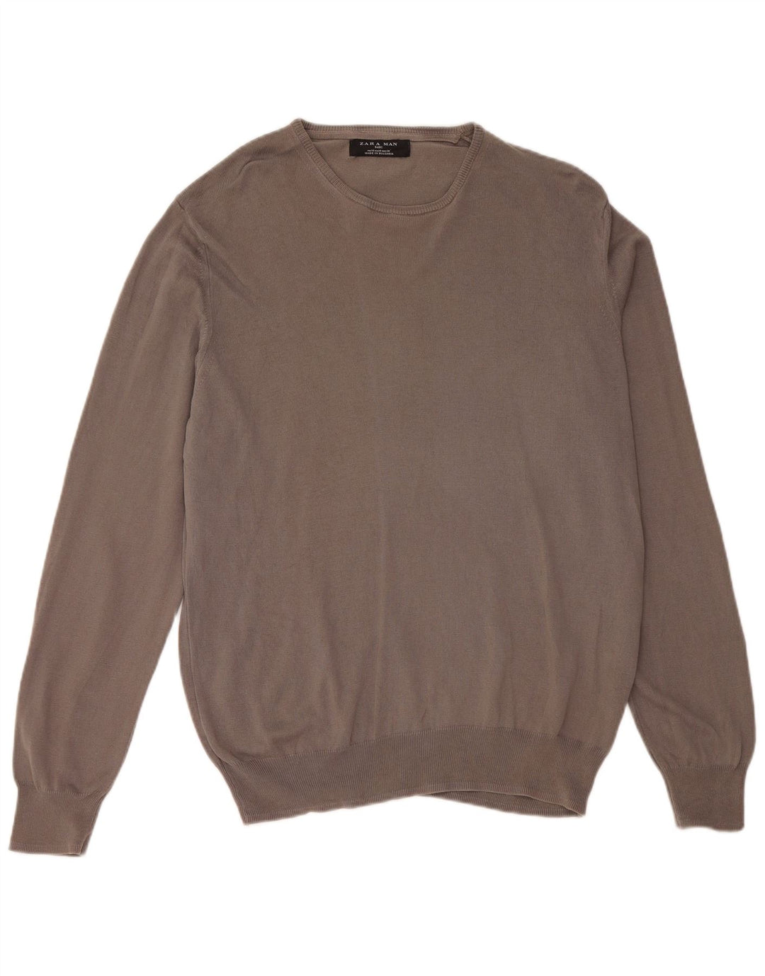 ZARA Mens Crew Neck Jumper Sweater Medium Grey Cotton