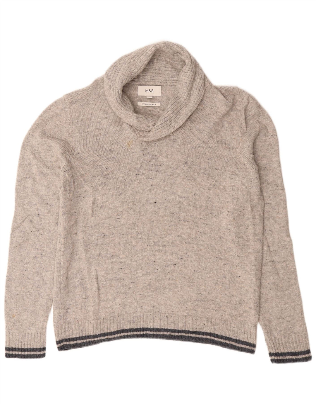 Marks & Spencer Suéter tipo jersey con cuello chal para hombre de lana de cordero moteada gris grande