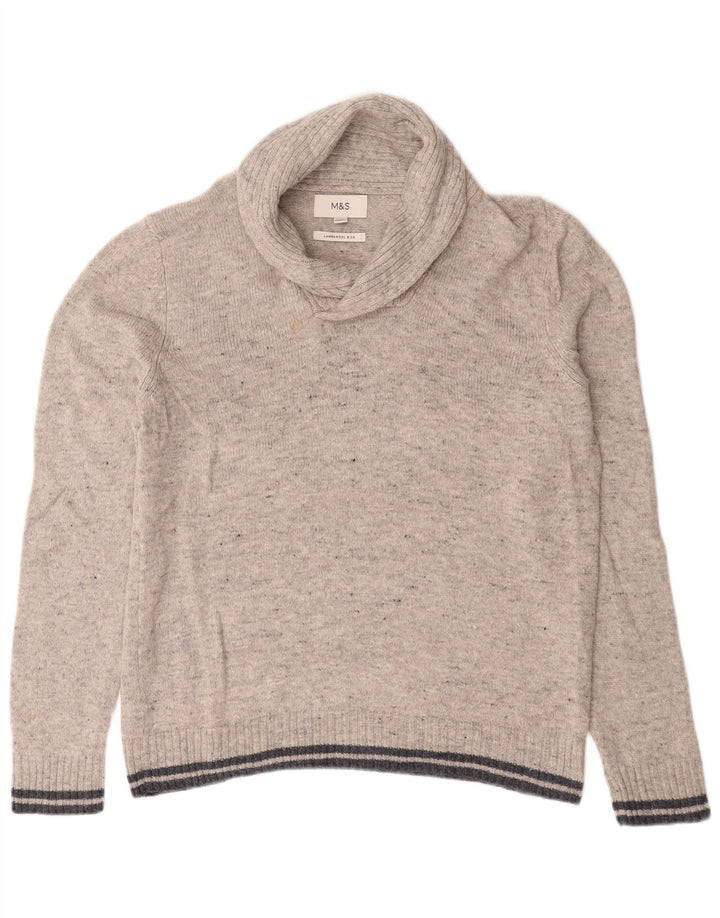 Marks & Spencer Suéter tipo jersey con cuello chal para hombre de lana de cordero moteada gris grande