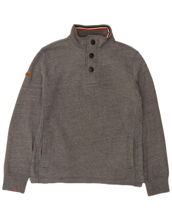 Superdry Sudadera con cuello y botones para hombre, jersey de algodón moteado en gris medio