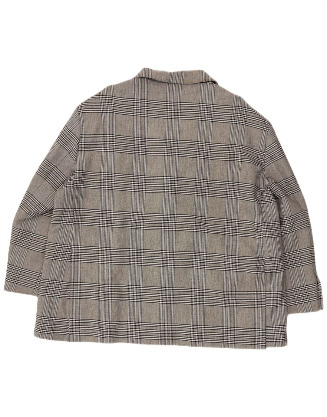 ZARA Mujer Blazer Extragrande De 2 Botones UK 40 XL Viscosa A Cuadros Gris