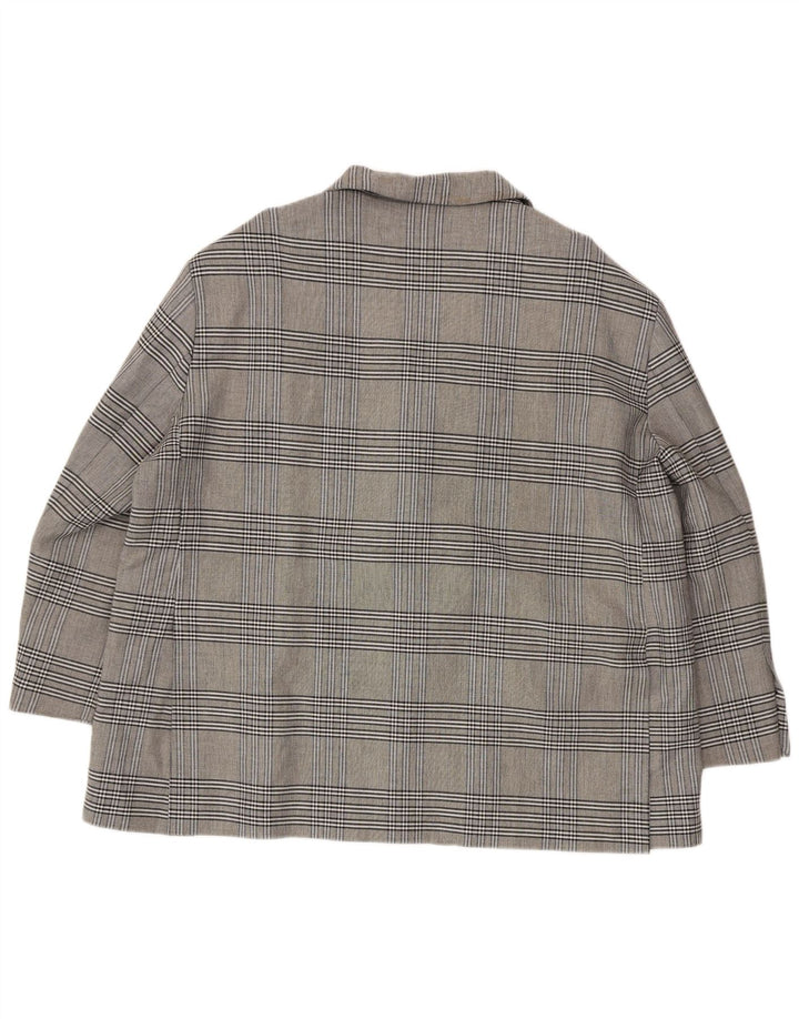 ZARA Mujer Blazer Extragrande De 2 Botones UK 40 XL Viscosa A Cuadros Gris