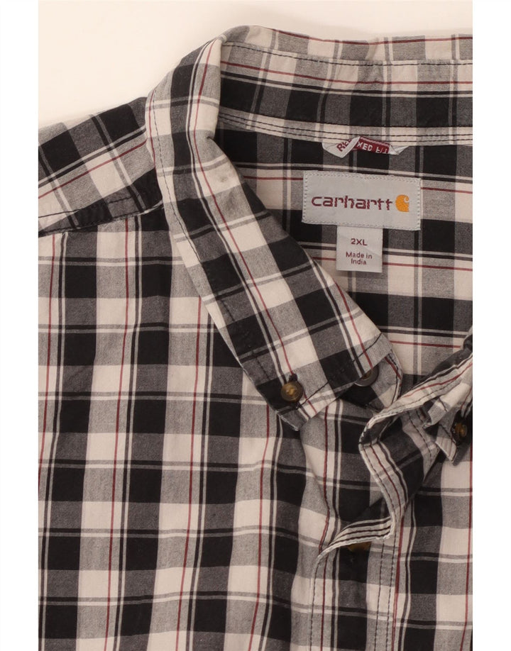 CARHARTT Camisa de manga corta para hombre, ajuste relajado, 2XL, cuadros negros