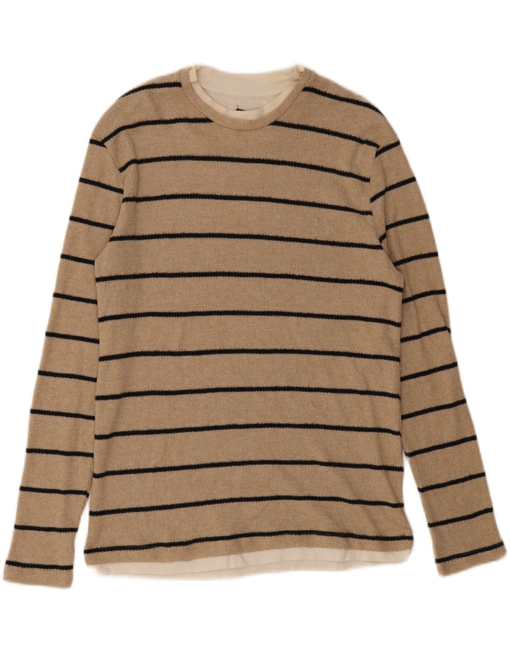 Zara Hombre Top Manga Larga Rayas Beige Medio