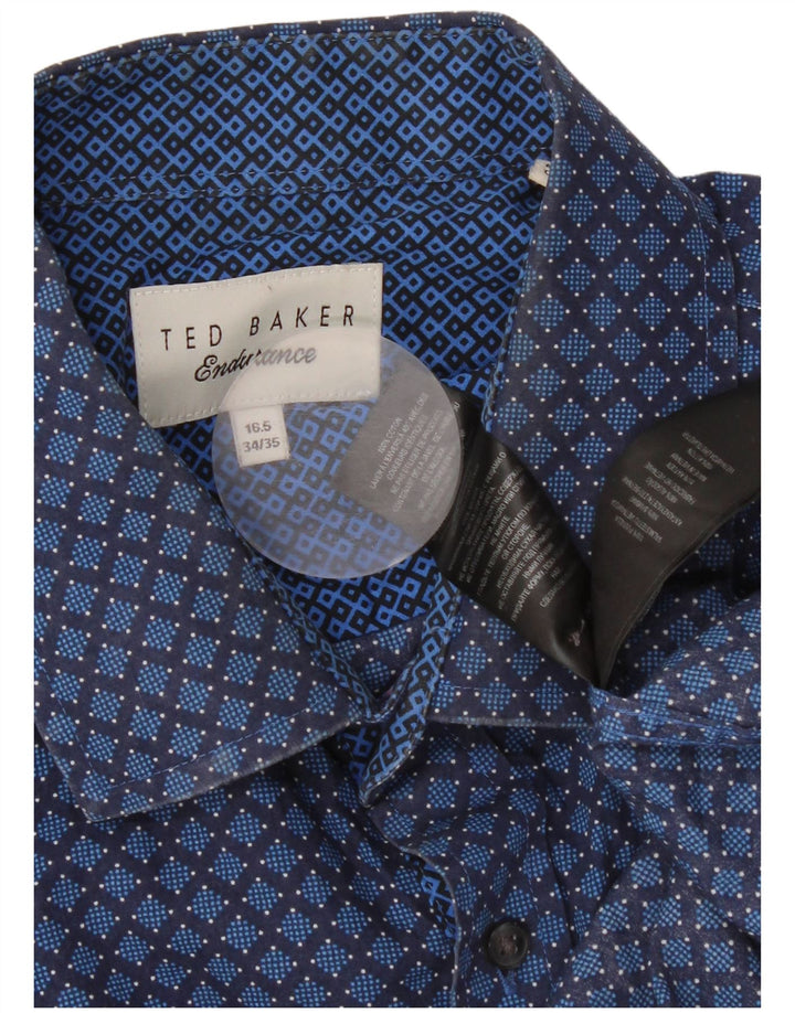 Ted Baker Camisa para hombre Talla 16 1/2 Algodón geométrico azul grande