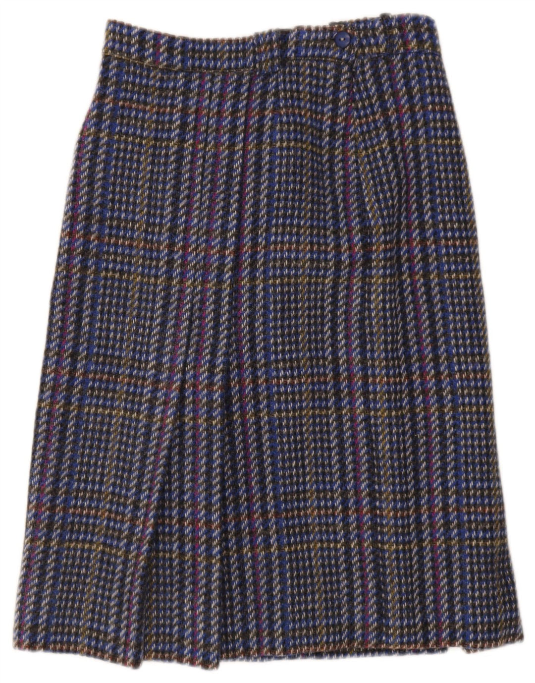 Falda vintage para mujer W24 XS lana a cuadros azul