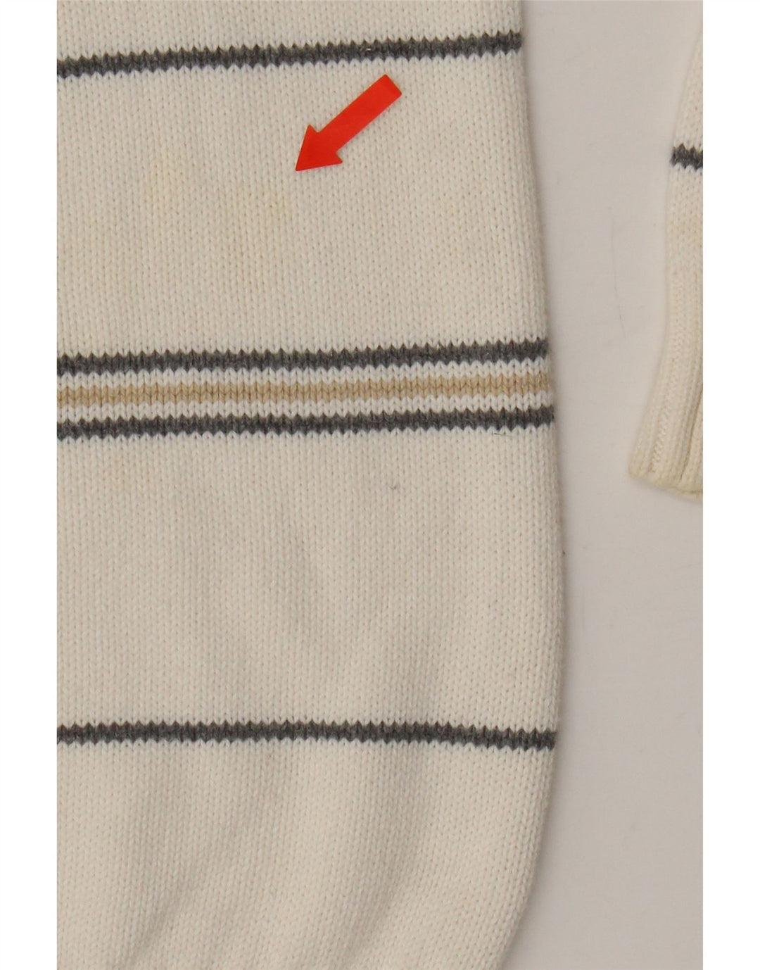 IZOD Mens Crew Neck Jumper Sweater Medium White Striped Cotton Vintage Izod and Second-Hand Izod from Messina Hembry 