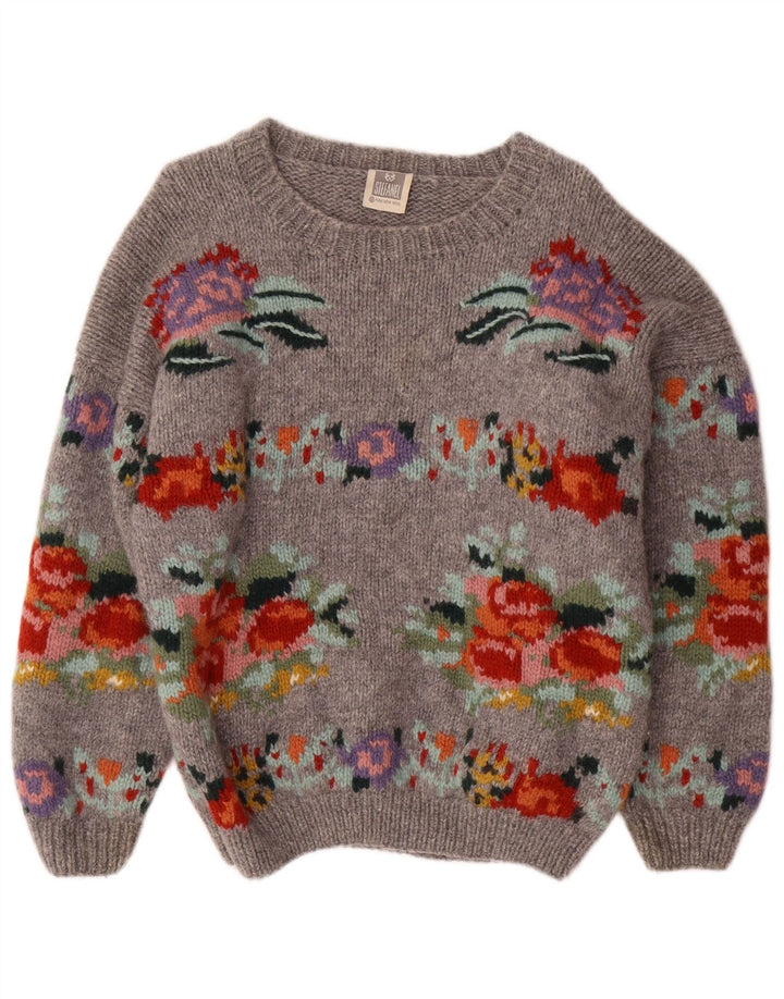 STEFANEL Suéter tipo jersey con cuello barco para mujer Reino Unido 44 Gris medio Floral