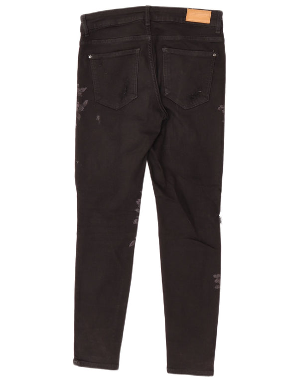 Zara Jeans Ajustados Desgastados Gráficos para Mujer EU 36 XS W26 L26 Negro Floral