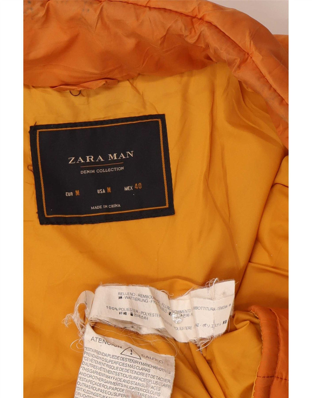 Zara Hombre Chaqueta Acolchada ES 38 Medio Naranja Colorblock Poliéster
