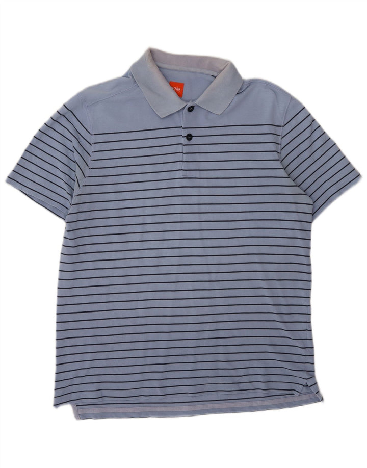 Hugo Boss Hombre Polo Polo Grande De Algodón A Rayas Azul