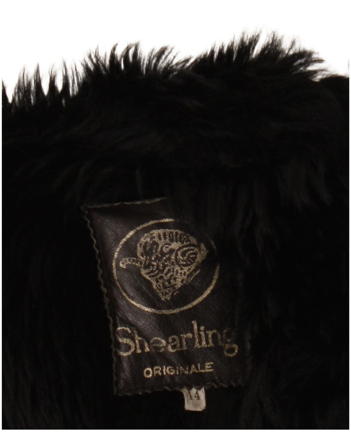 Vintage mujer shearling abrigo Reino Unido 14 medio negro