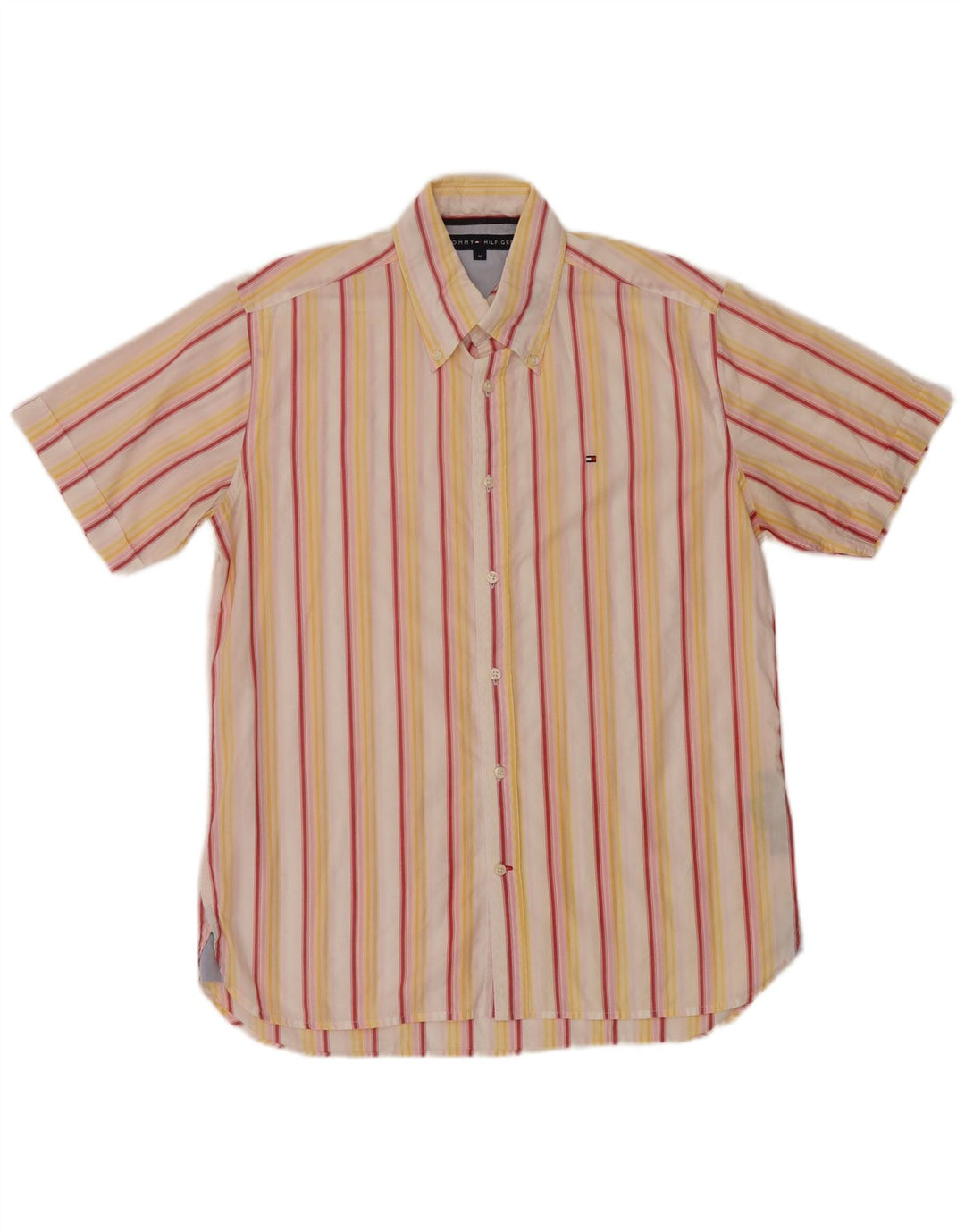 Camisa Tommy Hilfiger Hombre De Manga Corta De Algodón A Rayas Amarillo Medio