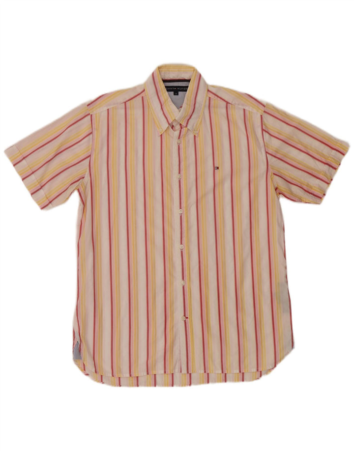 Camisa Tommy Hilfiger Hombre De Manga Corta De Algodón A Rayas Amarillo Medio