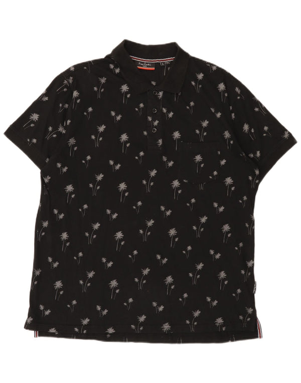 Pierre Cardin Polo para hombre grande negro floral algodón hawaiano