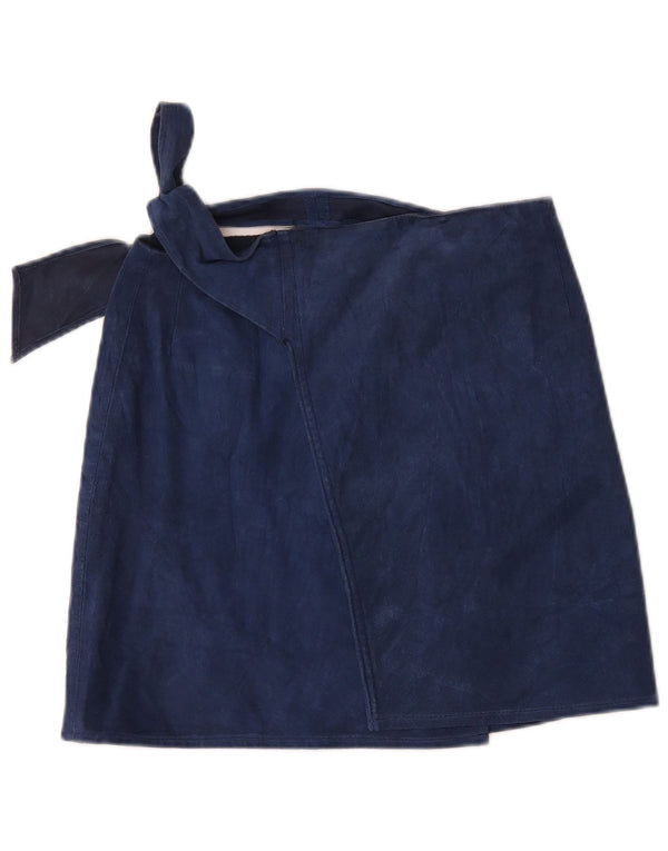 Vintage mujer ante mini falda envolvente W32 grande azul marino