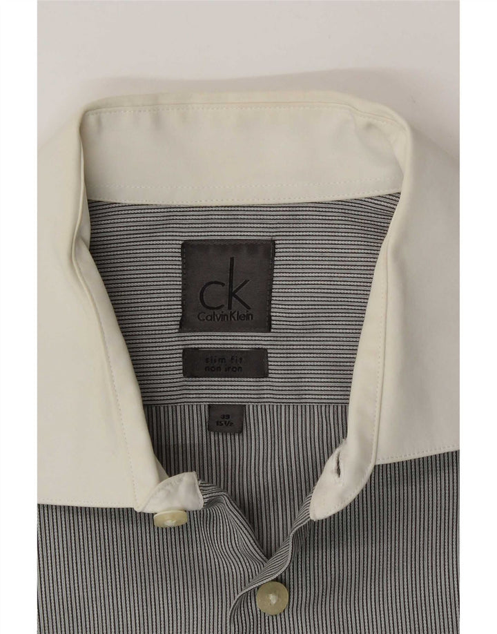 Calvin Klein Camisa formal para hombre Talla 39 15 1/2 Raya gris medio