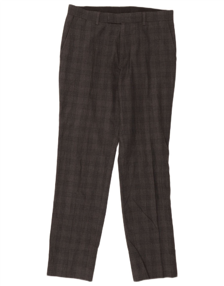 Marks & Spencer Pantalón de traje ajustado para hombre W30 L31 Poliéster a cuadros gris