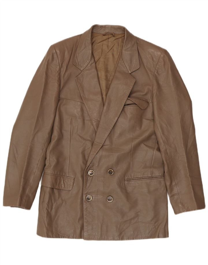 Vintage hombres doble pecho cuero Blazer chaqueta IT 48 marrón medio