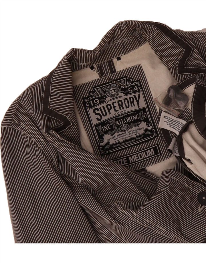 SUPERDRY Womens 2 Button Blazer Jacket UK 12 Medium Grey Striped Cotton Vintage Superdry and Second-Hand Superdry from Messina Hembry 