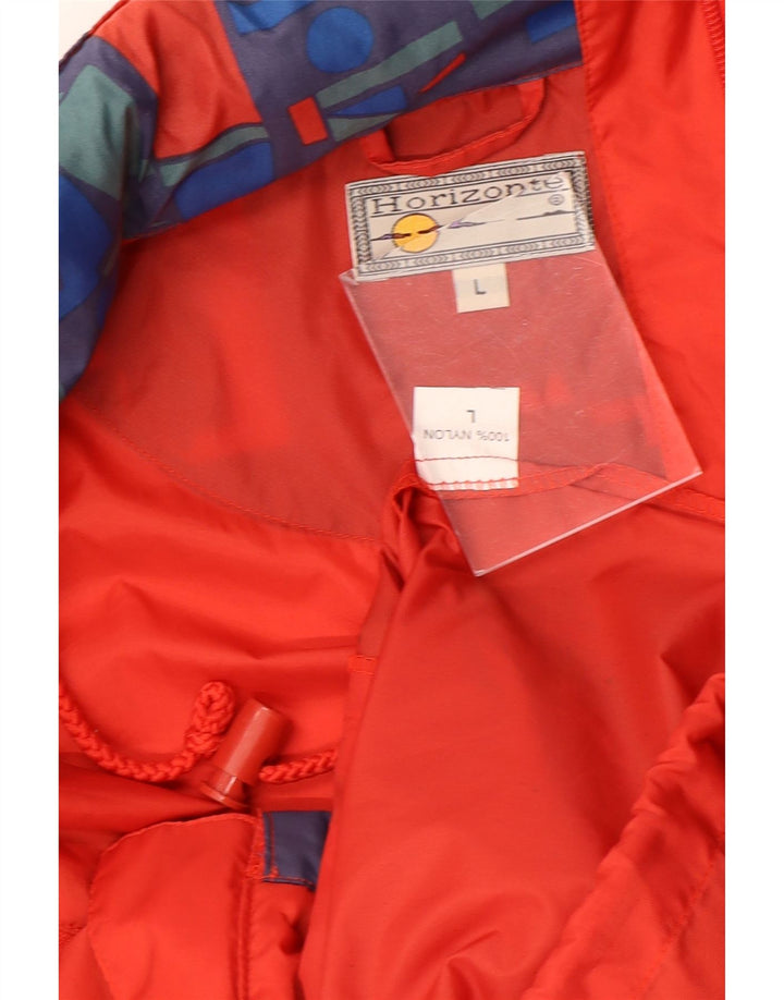 Vintage hombres con capucha chaqueta de lluvia Reino Unido 40 grande multicolor geométrico