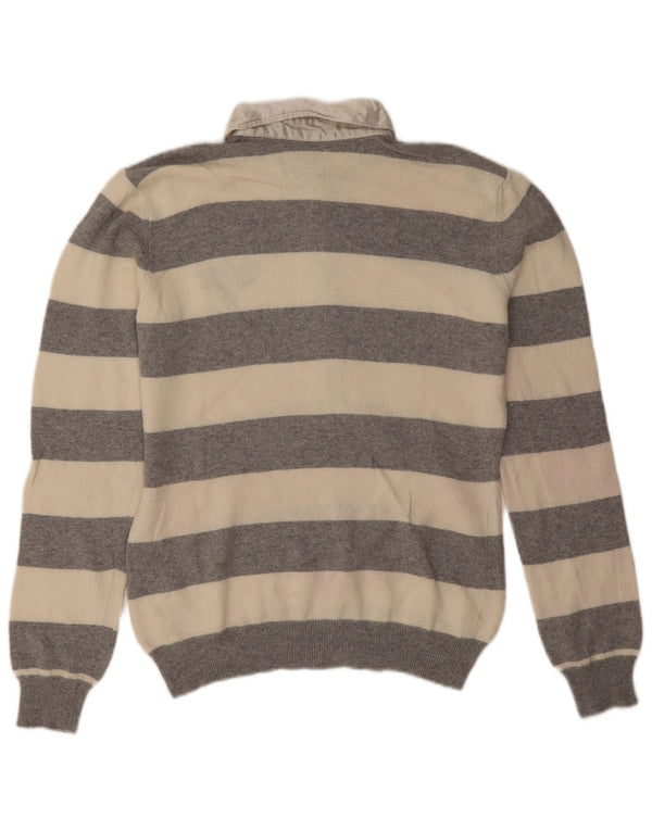 Murphy & Nye Suéter tipo jersey con cuello tipo polo para mujer, talla 40, talla grande, color gris a rayas