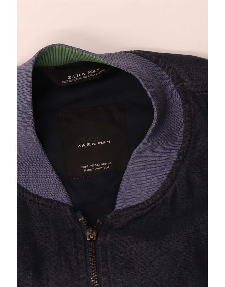 Zara Mens Bomber Jacket UK 40 Grande Azul Marino