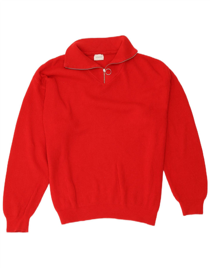 Benetton Jersey De Cuello Con Cremallera Para Hombre Large Rojo Algodón