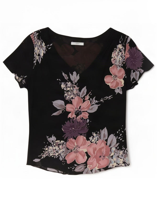 Marks & Spencer Blusa para mujer Top UK 46 Grande Poliéster floral negro