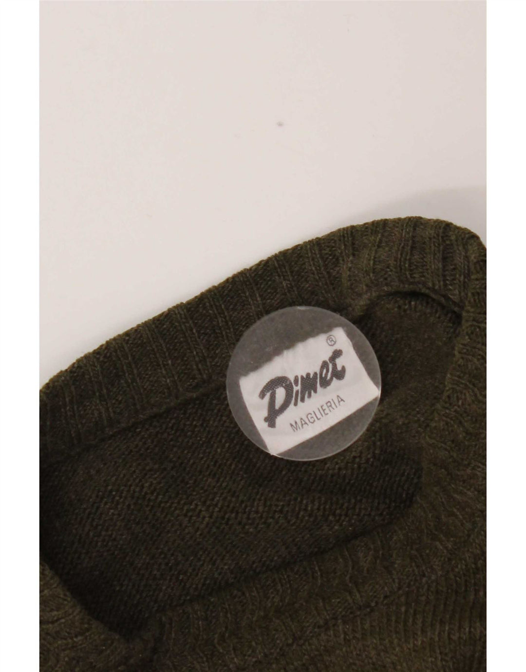 Vintage hombres cuello redondo jersey suéter medio caqui Argyle/Diamante