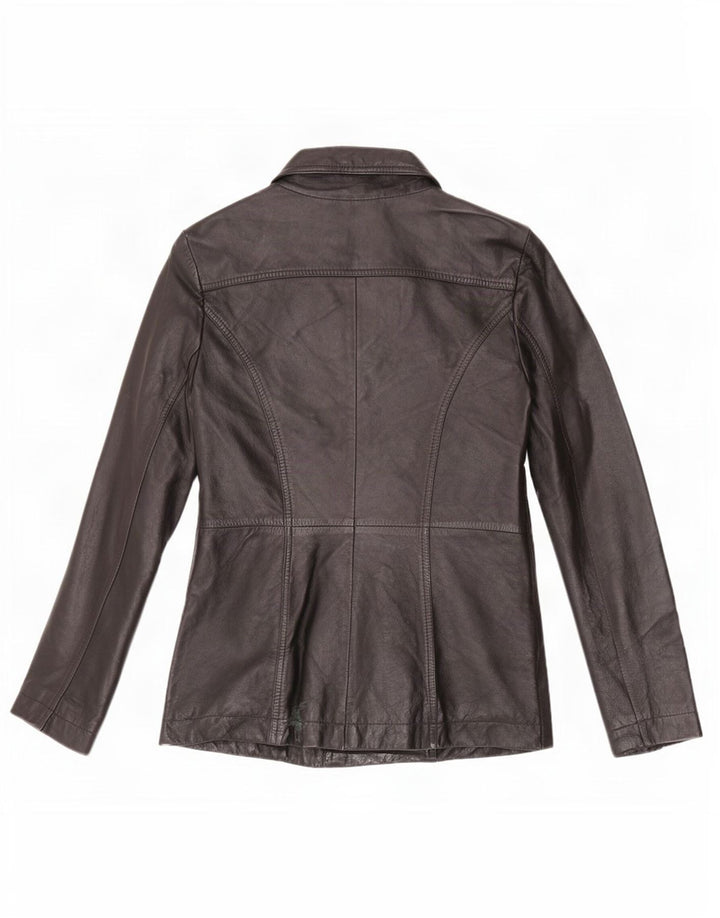 Vintage mujer 3 botones cuero Blazer chaqueta Reino Unido 12 medio negro