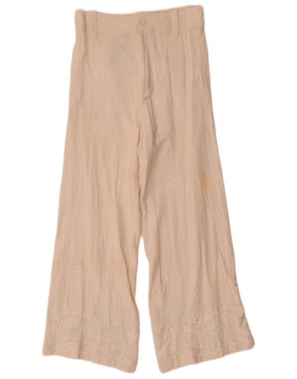 Zara Mujer Pantalones Casuales De Pierna Ancha XS W24 L26 Viscosa Floral Beige