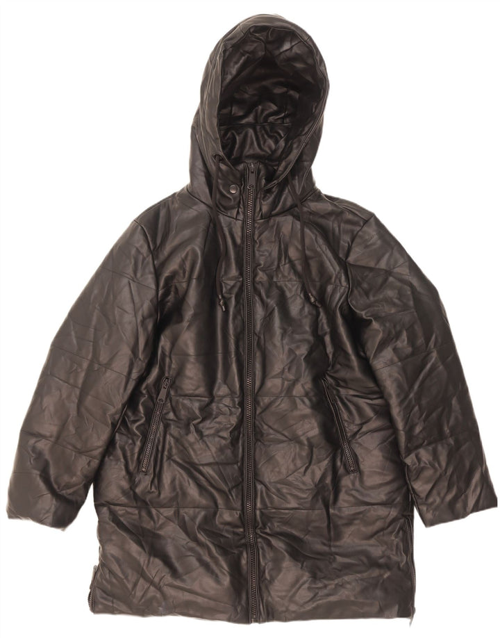 Zara Hombre Abrigo Acolchado Extragrande Con Capucha Poliéster Negro Mediano