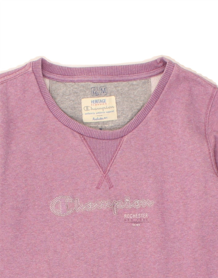 CHAMPION Womens Graphic Sweatshirt Jumper UK 12 Medium Pink Cotton | Vintage Champion | Thrift | Second-Hand Champion | Used Clothing | Messina Hembry 