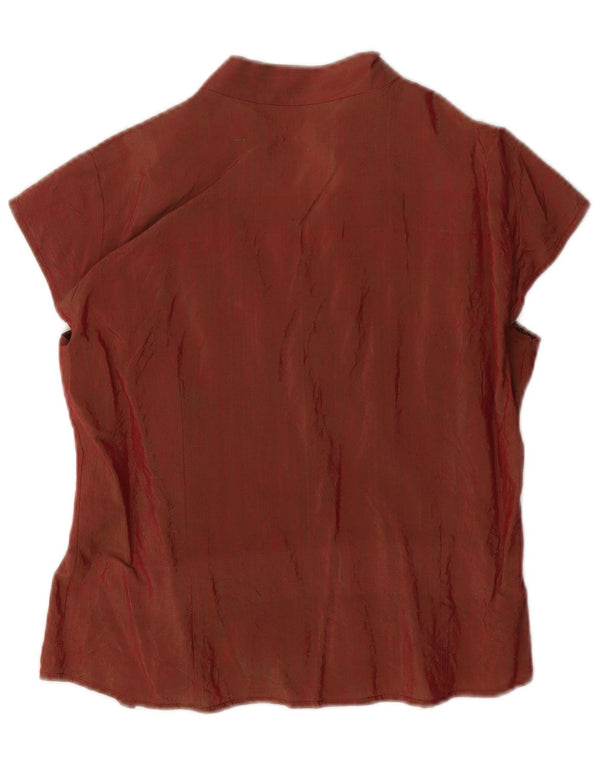 Vintage mujer crop manga corta camisa blusa Reino Unido 12 marrón medio