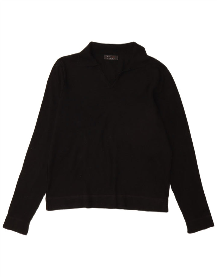 ZARA Hombre Polo Neck Jumper Sweater Large Negro
