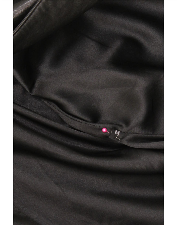 Vintage mujer chaqueta de cuero Reino Unido 14 cuero negro medio