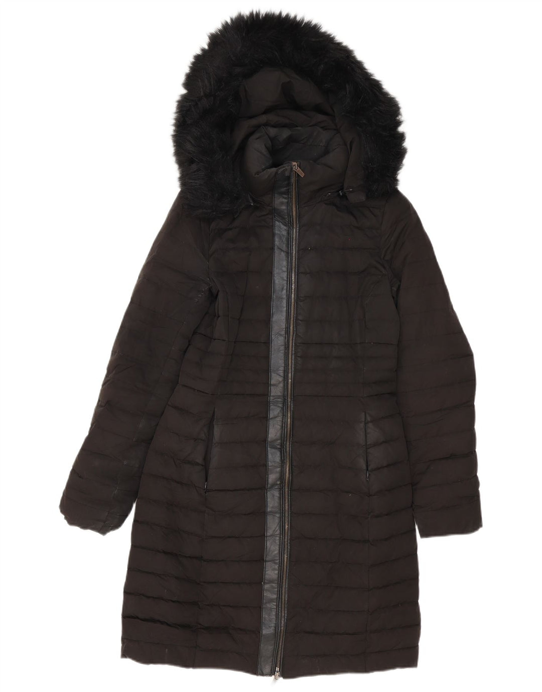 Zara Mujer Abrigo Acolchado Extragrande Con Capucha UK 6 XS Negro