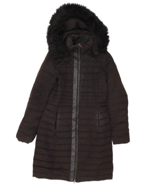 Zara Mujer Abrigo Acolchado Extragrande Con Capucha UK 6 XS Negro
