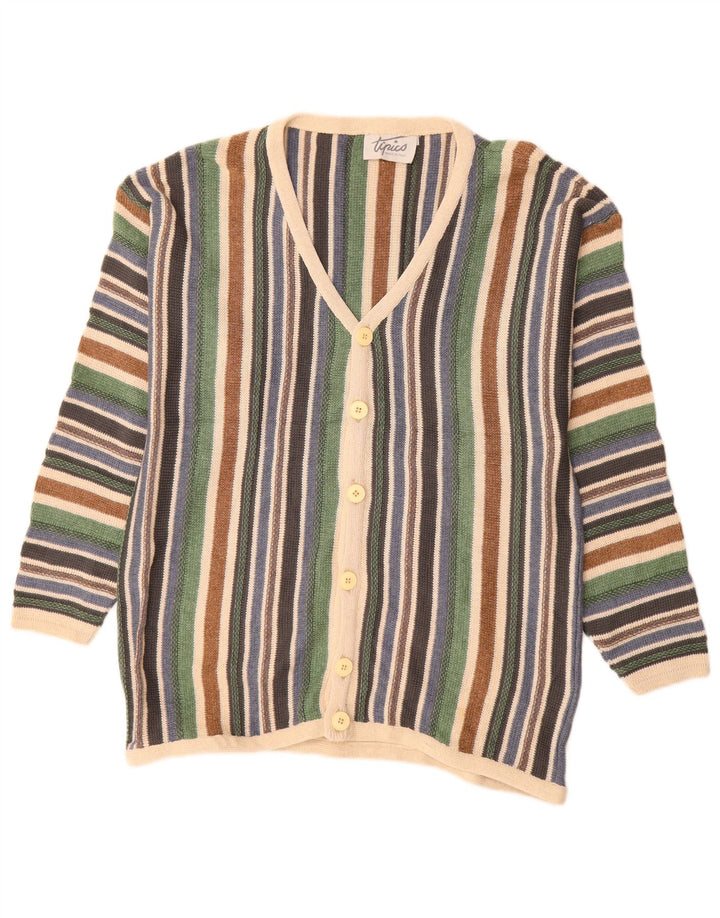 Vintage hombres Cardigan suéter grande multicolor rayas algodón