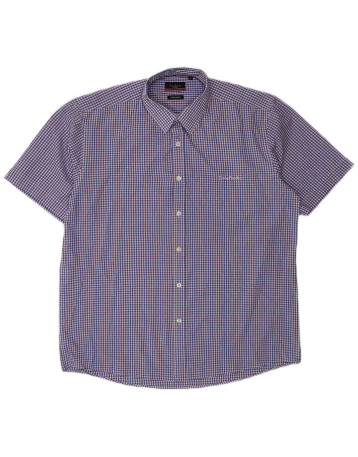 Pierre Cardin Camisa de manga corta para hombre de corte regular XL Poliéster a cuadros azul