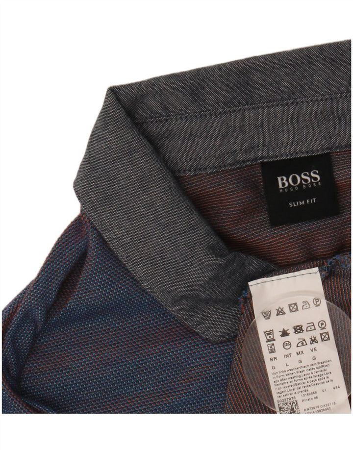 Hugo Boss Hombre Polo Slim Fit Algodón A Rayas Azul Marino Grande