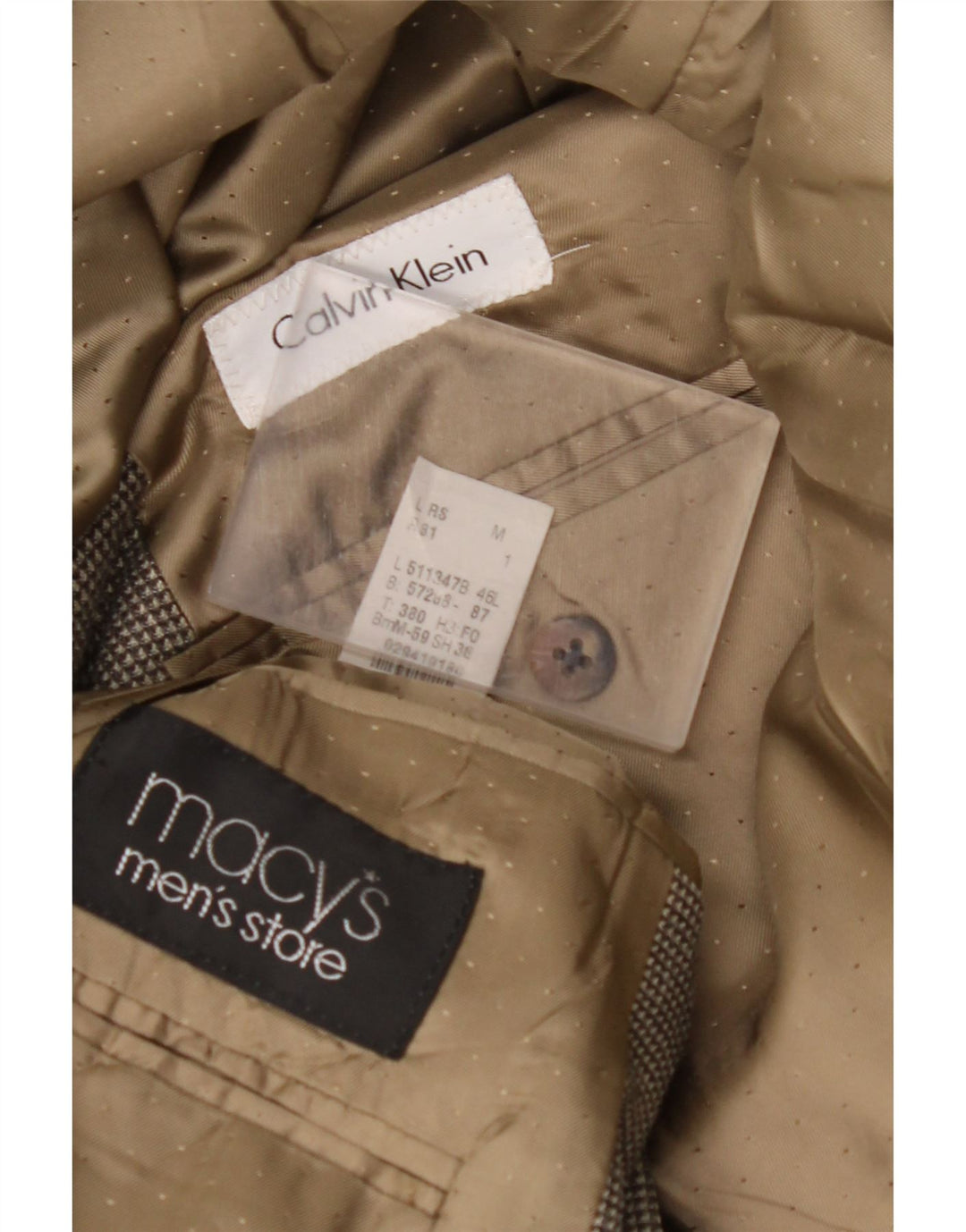 CALVIN KLEIN Chaqueta blazer de 3 botones para hombre Talla 46 XL Seda a cuadros gris
