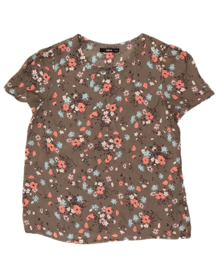 Oasis Blusa Extragrande para Mujer Top UK 10 Small Caqui Floral Poliéster