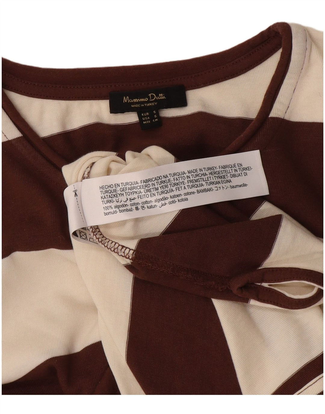 Massimo Dutti Hombre Top Manga Larga Small Algodón Rayas Marrón