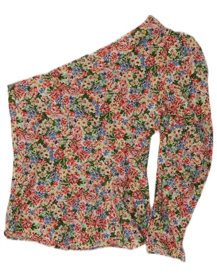 ZARA Top de un hombro para mujer UK 8 Small Algodón floral multicolor