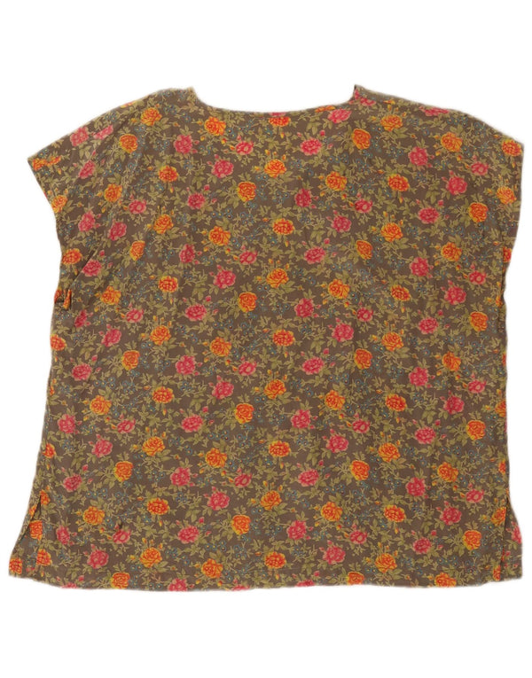 Vintage mujer blusa sin mangas Top Reino Unido 18 XL Caqui Floral