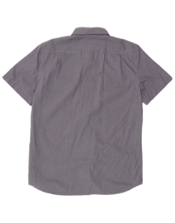 Camisa Lacoste Hombre Manga Corta Talla 40 Mediana Azul Marino Cuadros Algodón